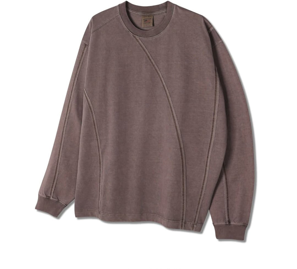 T-shirt a maniche lunghe in cotone pesante USA con pigmento curvo