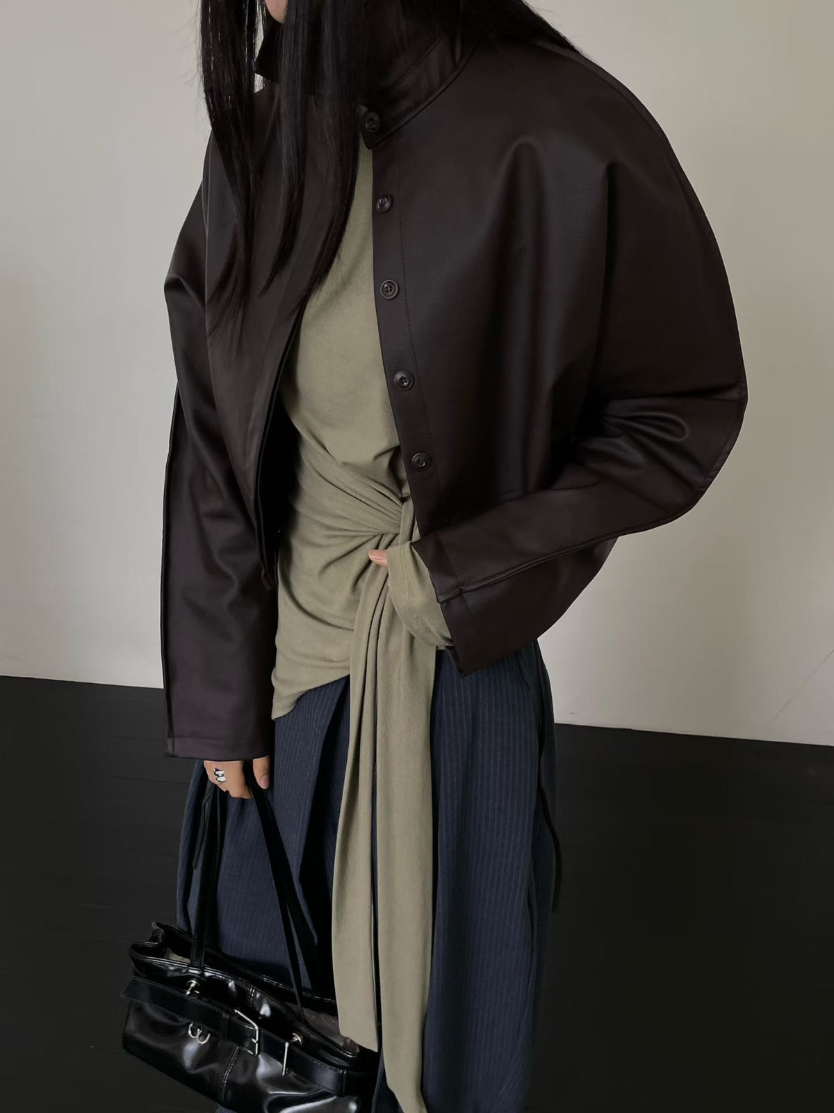 Find Cropped Faux Button-Front Jacket