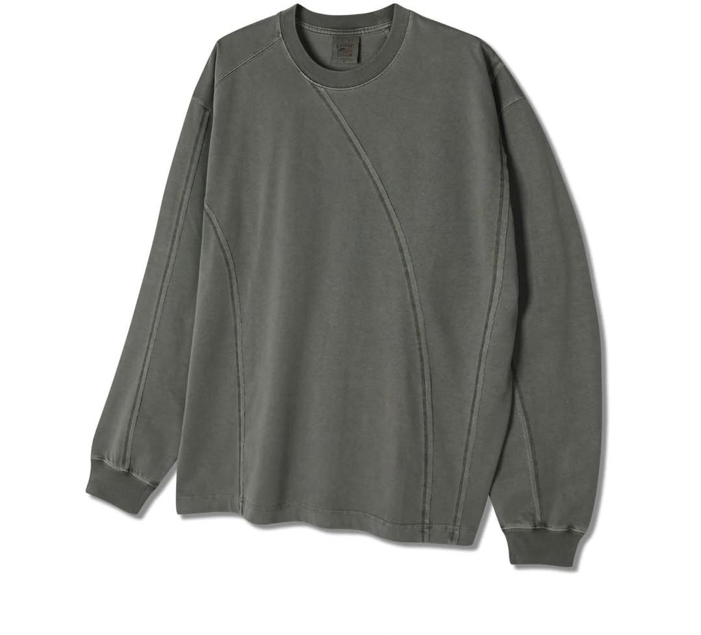 T-shirt a maniche lunghe in cotone pesante USA con pigmento curvo