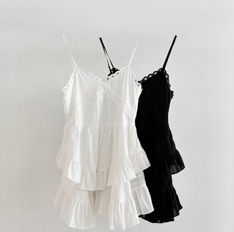 Cracker Lace-Trim Tiered Ruffle Cami Dress