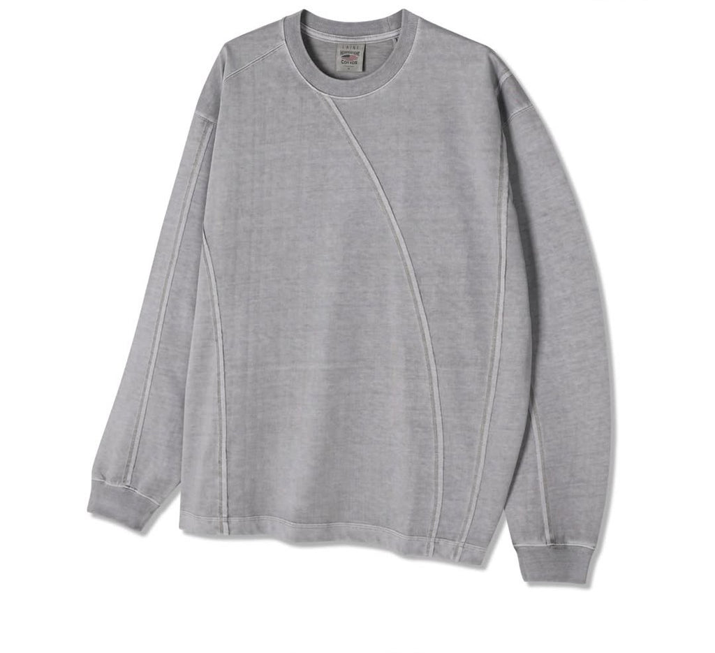 T-shirt a maniche lunghe in cotone pesante USA con pigmento curvo