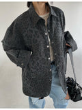 Leopard Print Shacket Light Gray front view styled with denim shorts and boots
