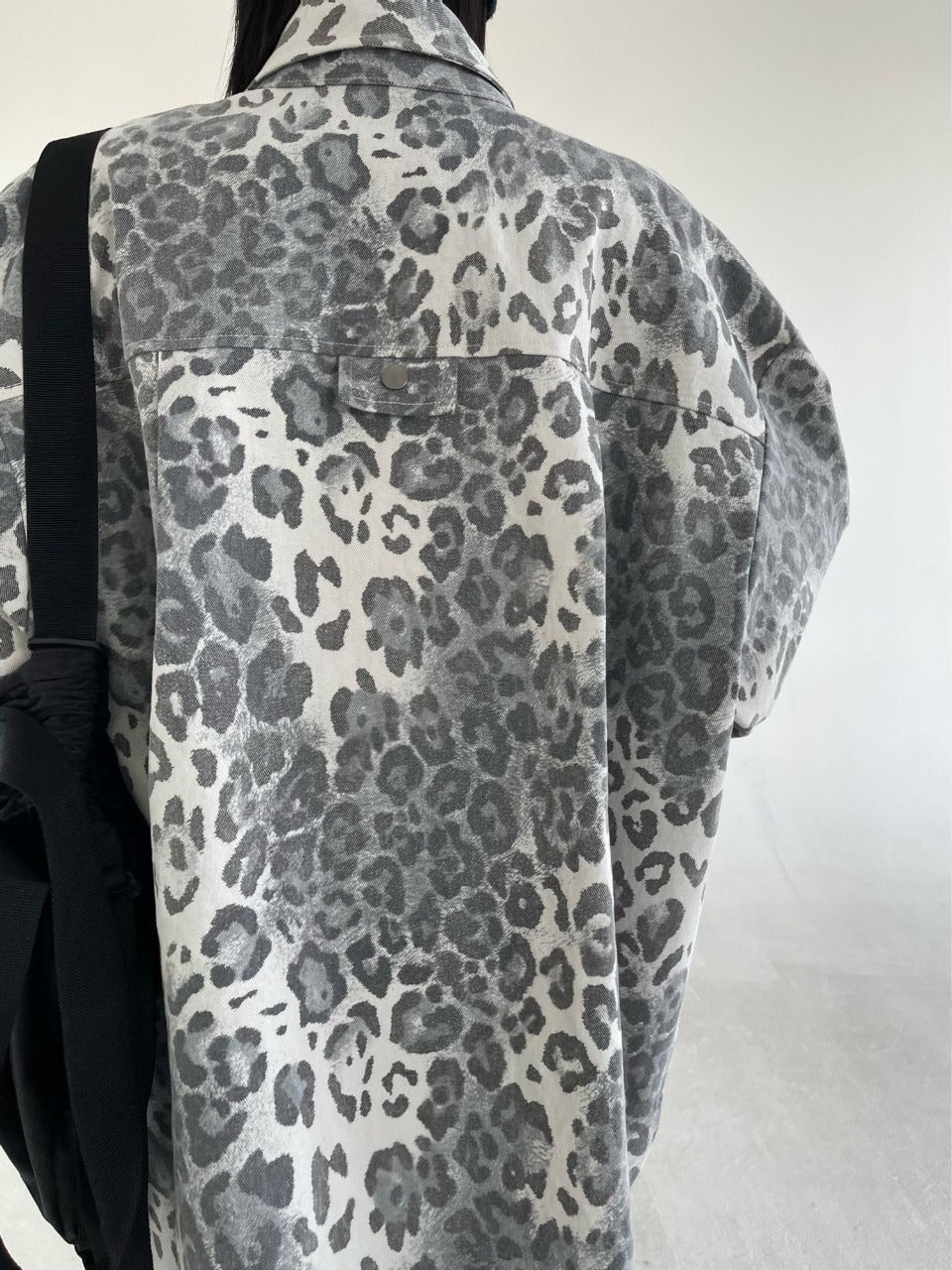 Leopard Print Shacket Dark Charcoal side view open styled with jeans