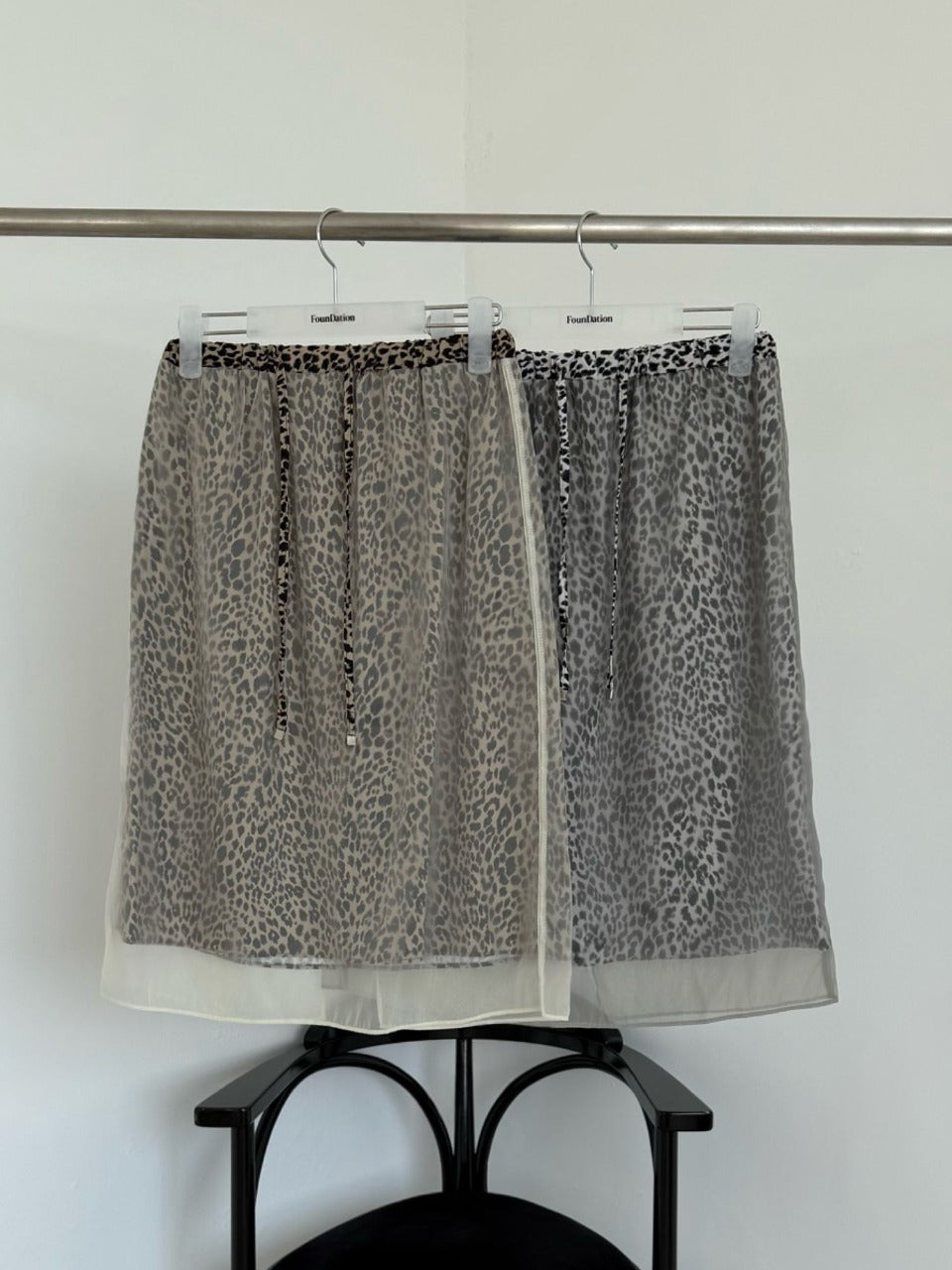 Leopard Chiffon Layered Midi Skirt Dark Gray side view outdoor styled with jacket and boots