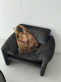 Suede Fringe Shoulder Bag Camel on chair styled