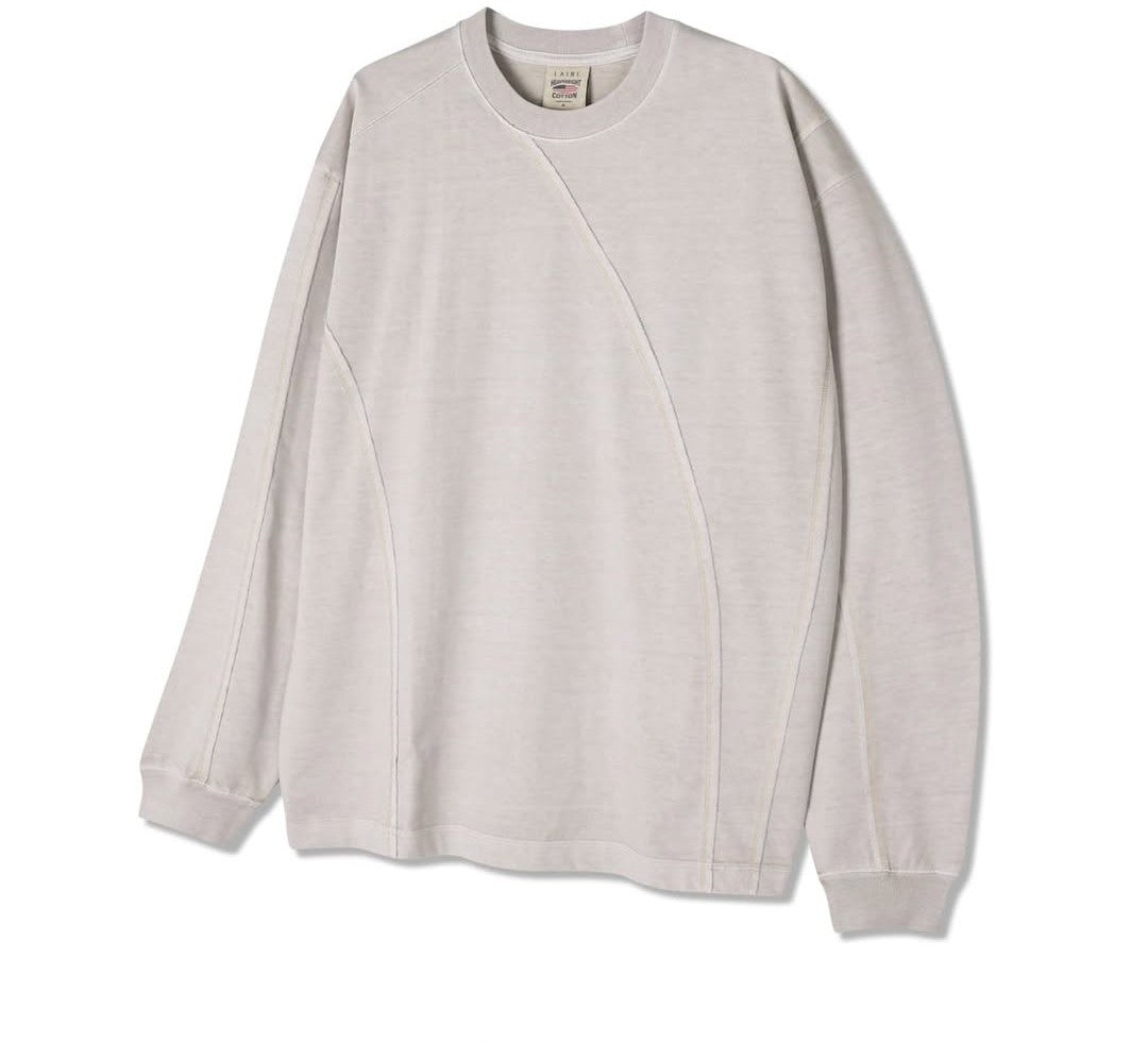 T-shirt a maniche lunghe in cotone pesante USA con pigmento curvo