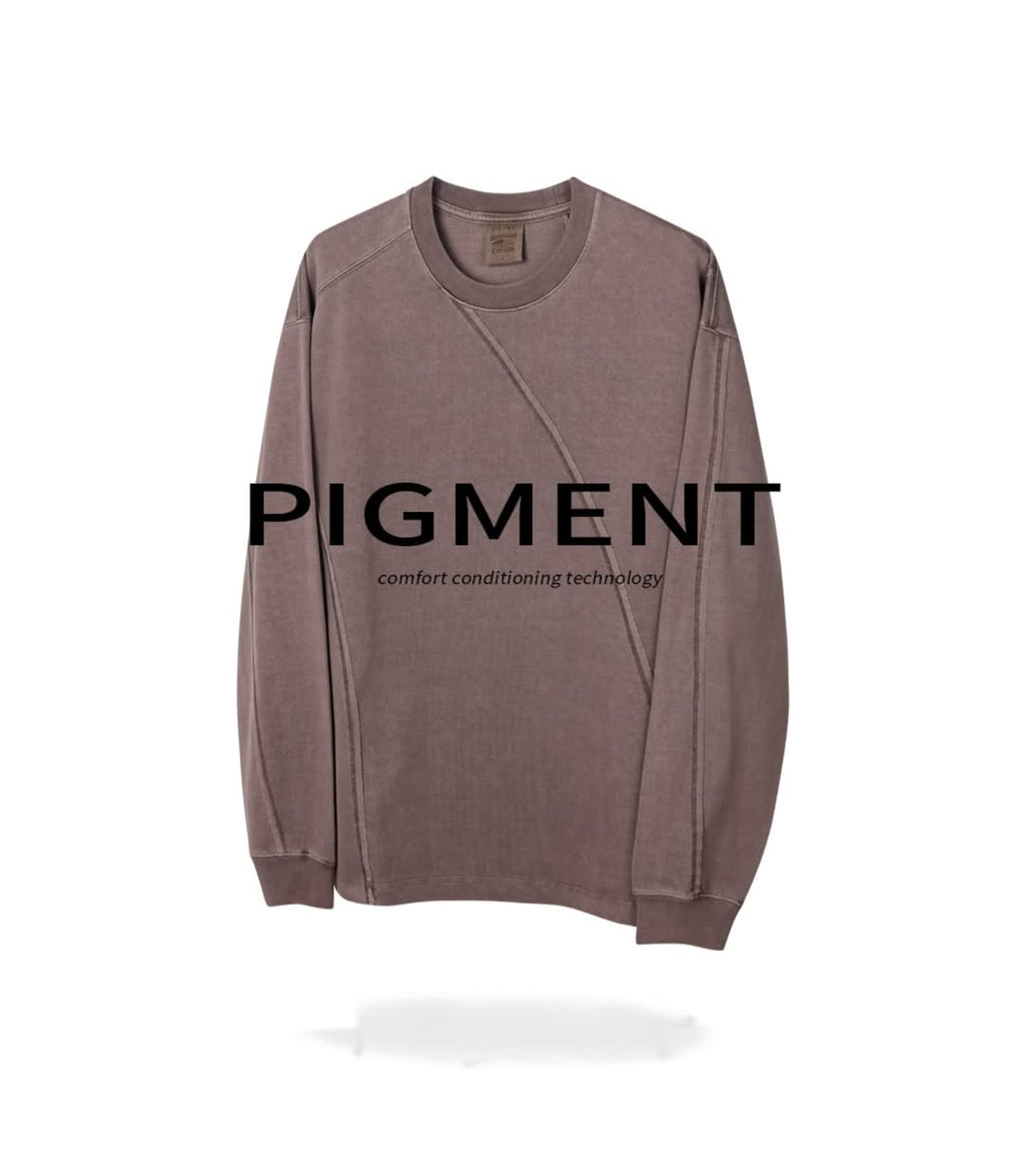 T-shirt a maniche lunghe in cotone pesante USA con pigmento curvo