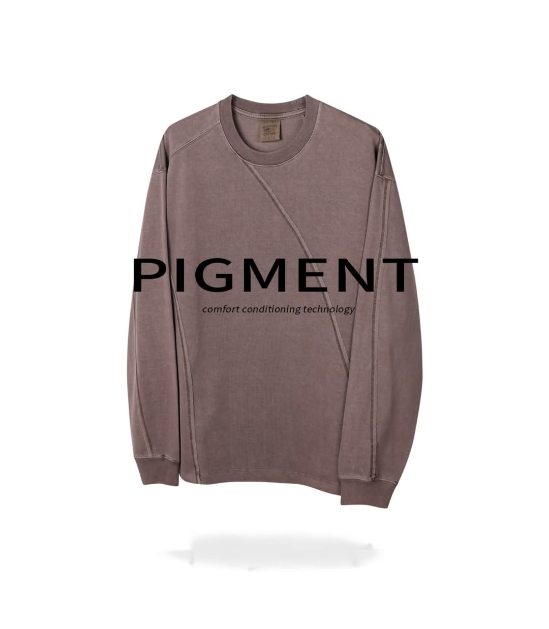 T-shirt a maniche lunghe in cotone pesante USA con pigmento curvo