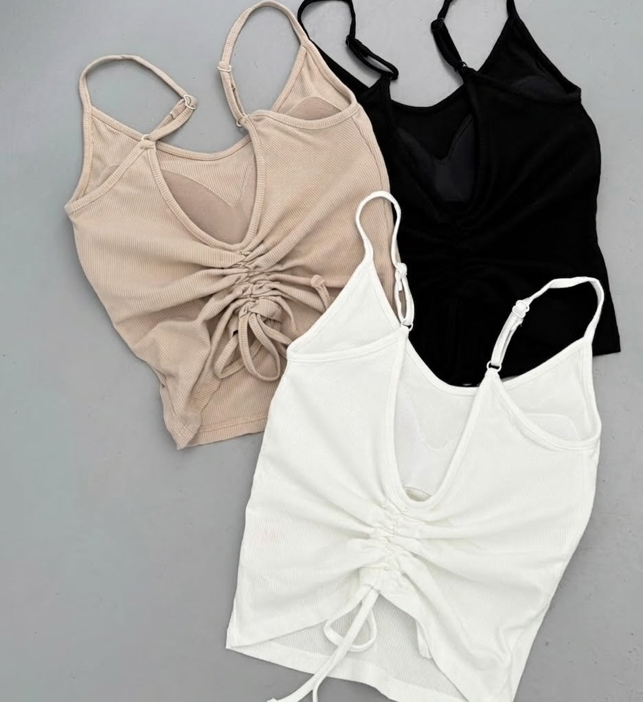 (2pack) Built-In Bra Pad Back Shirring Crop Cami Top