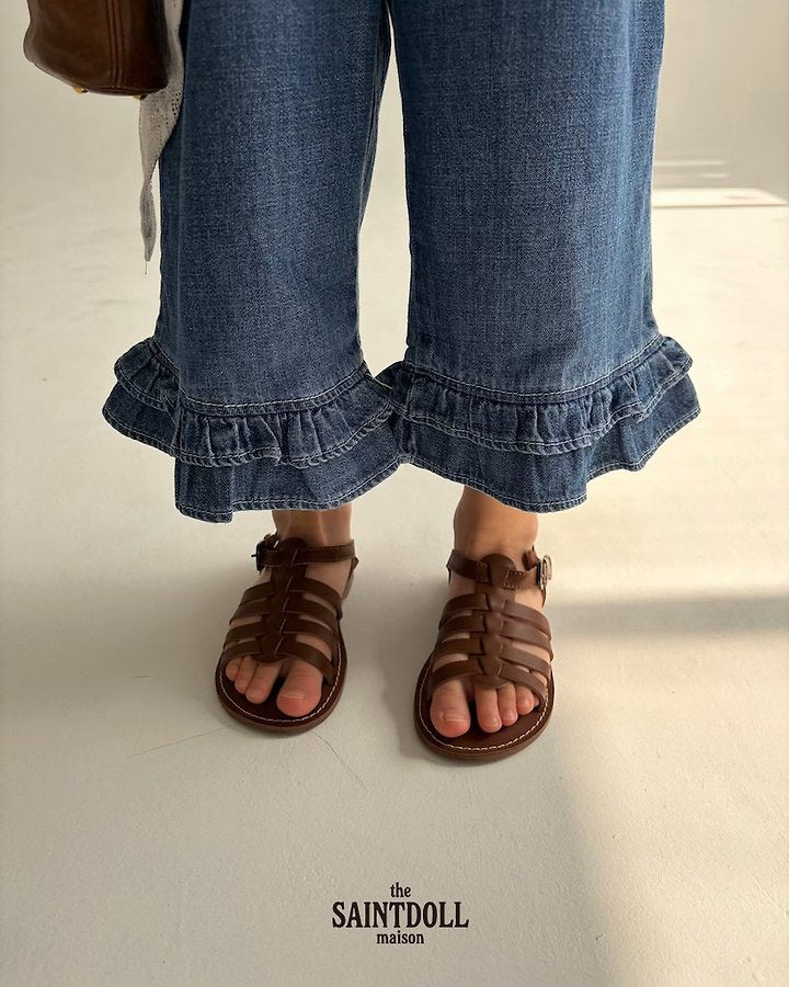 Saintdoll Petit Ruffle Hem Wide-Leg Denim Pants — Mother & Child Matching