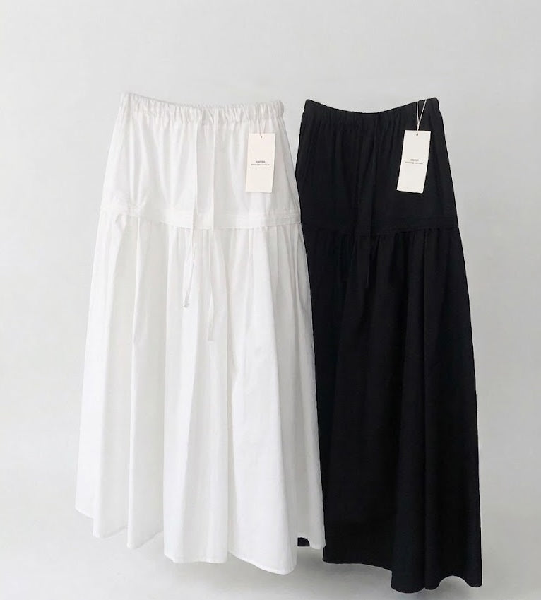 LeButter Pin Tuck Panel Maxi Skirt — Drawstring Elastic Waist