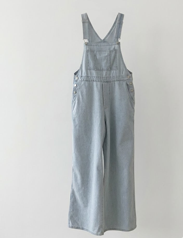 Lovemoment Pinstripe Denim Overall Wide-Leg Jumpsuit