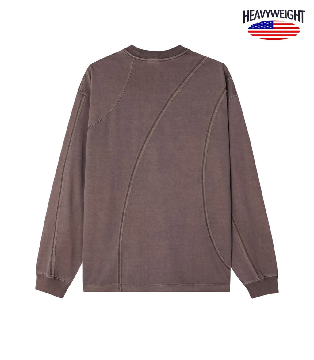 T-shirt a maniche lunghe in cotone pesante USA con pigmento curvo