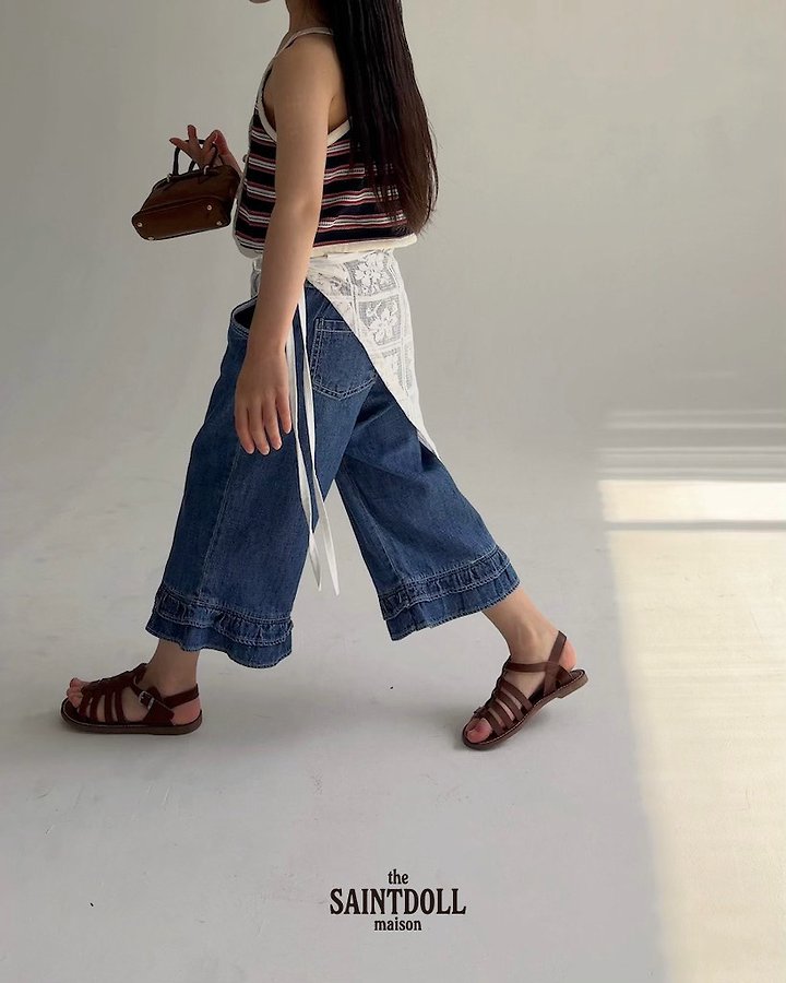 Saintdoll Petit Ruffle Hem Wide-Leg Denim Pants — Mother & Child Matching