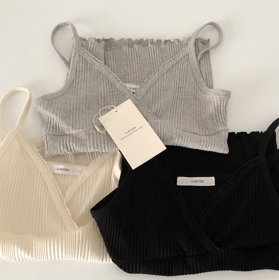 LeButter Lace Trim V-Neck Ribbed Crop Tank Top — Lettuce Hem