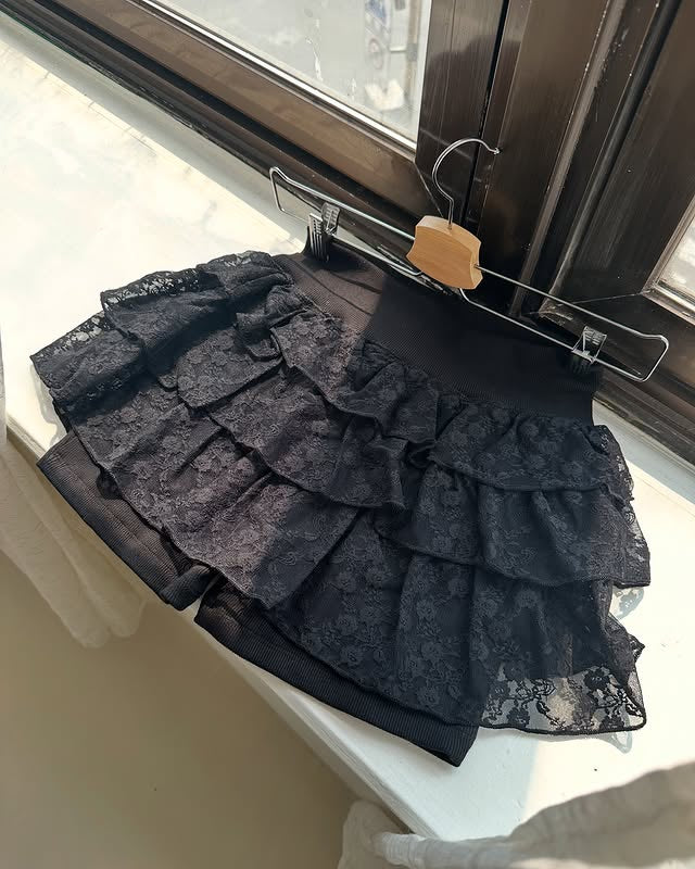 Poesie Tiered Lace Cancan Mini Skirt