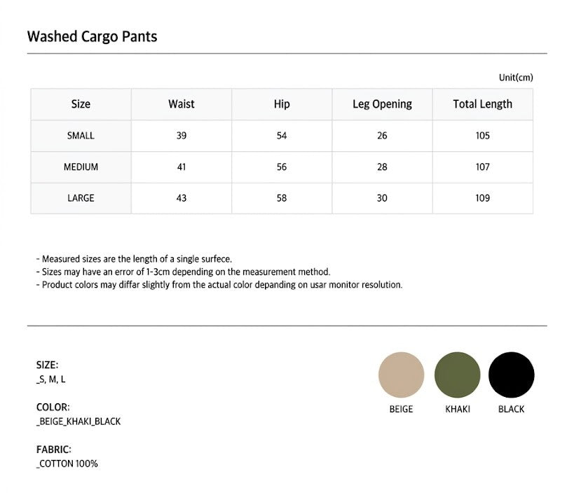 Pantaloni Cargo Lavati a Gamba Larga — Multitasche | 3 Colori