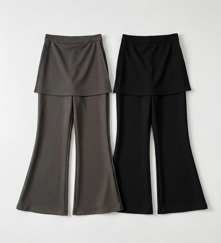 Pantaloni a zampa a strati con gonna