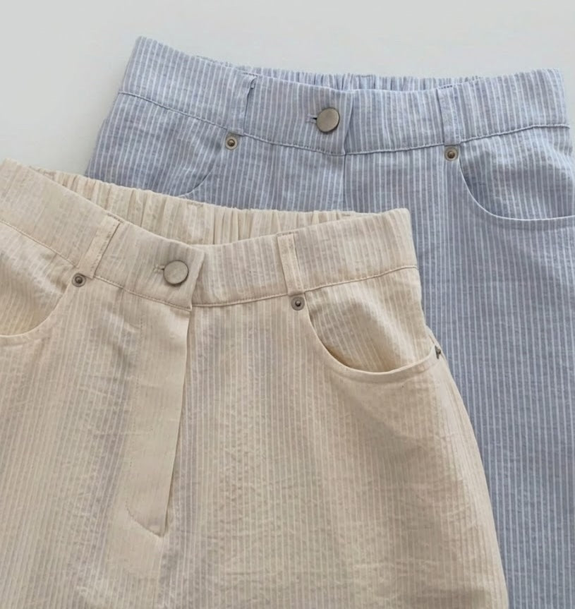 Hing9 Stripe Texture High-Waist Wide Pants