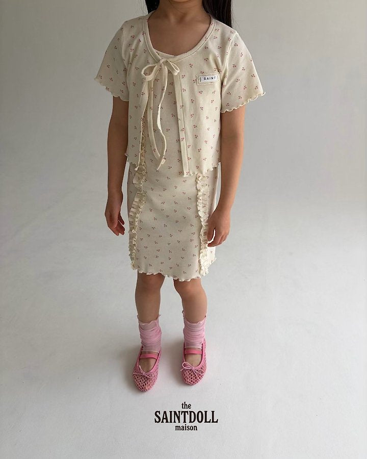 Saintdoll Cherry Print Ruffle Dress & Cardigan Set — Kids