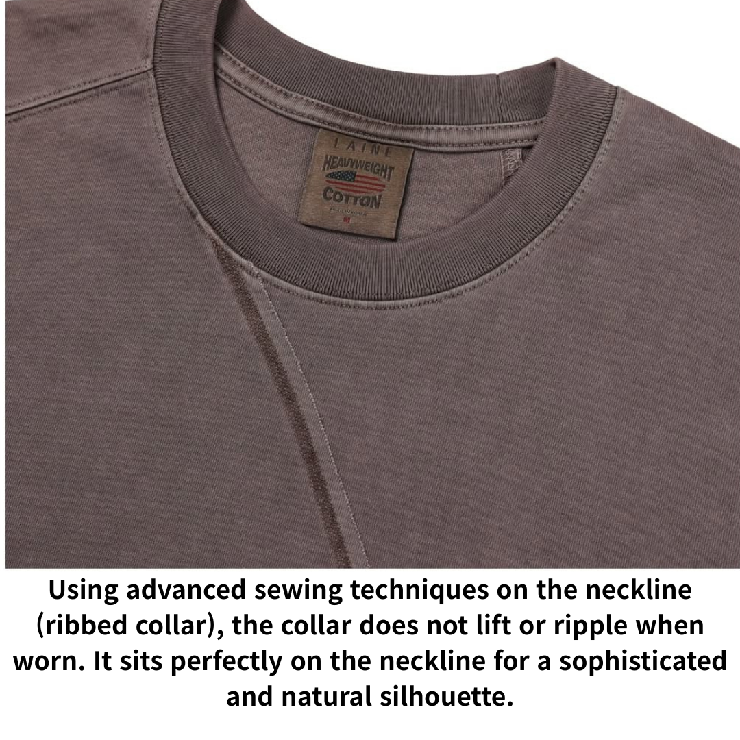 T-shirt a maniche lunghe in cotone pesante USA con pigmento curvo