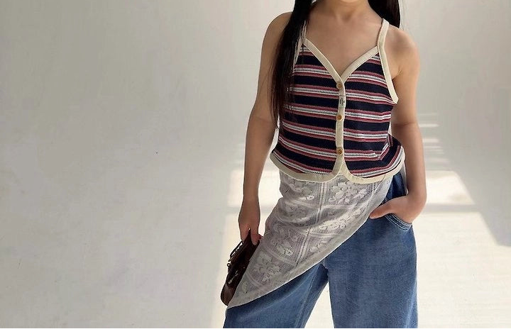2-Pack Saintdoll Bohemian Stripe Button Tank Top — Kids