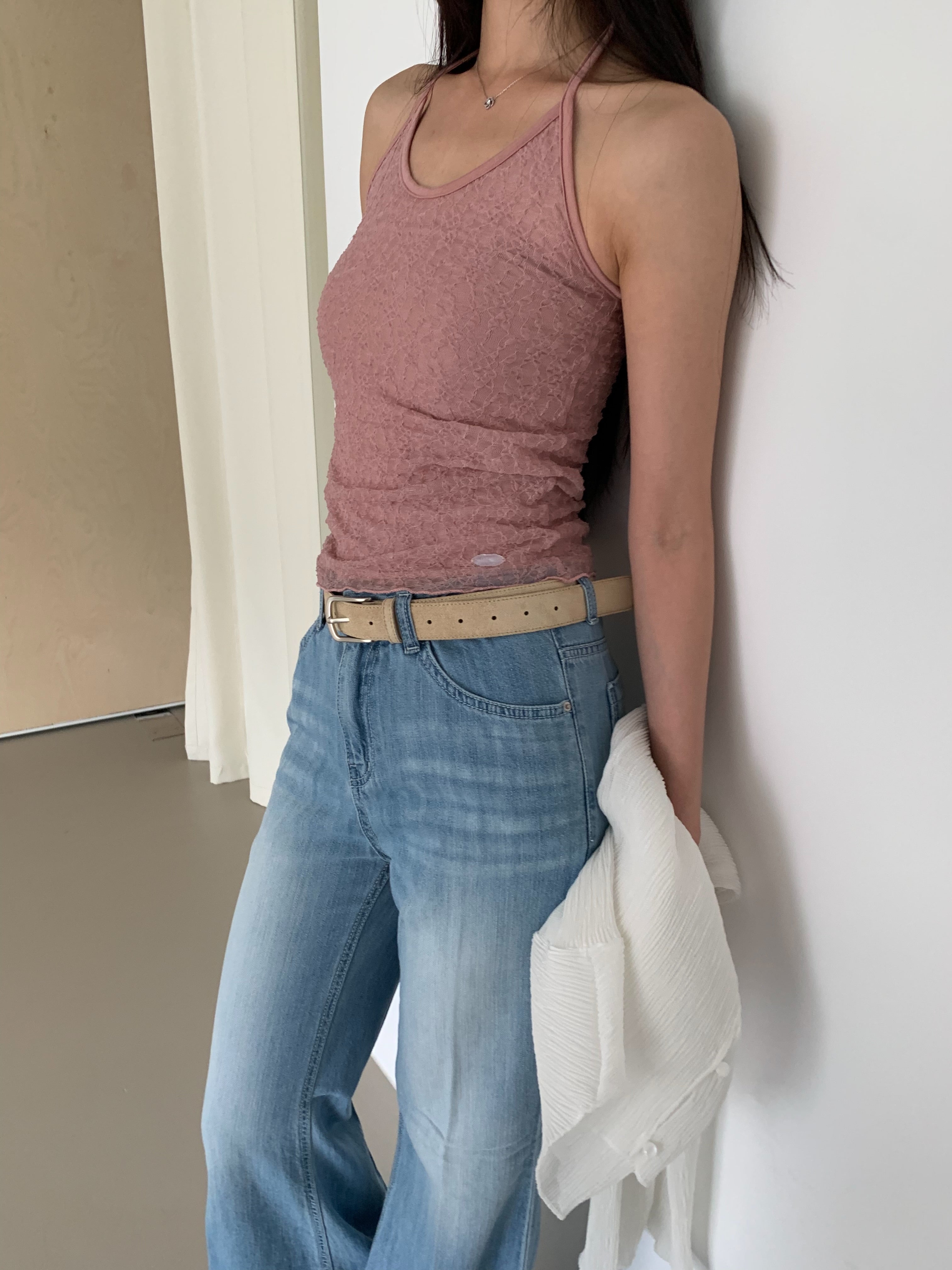 Poesie Lace Halter Top & Pleated Crop Cardigan Set