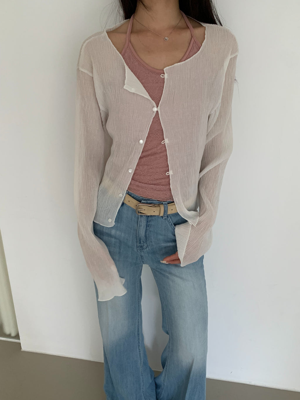 Poesie Lace Halter Top & Pleated Crop Cardigan Set