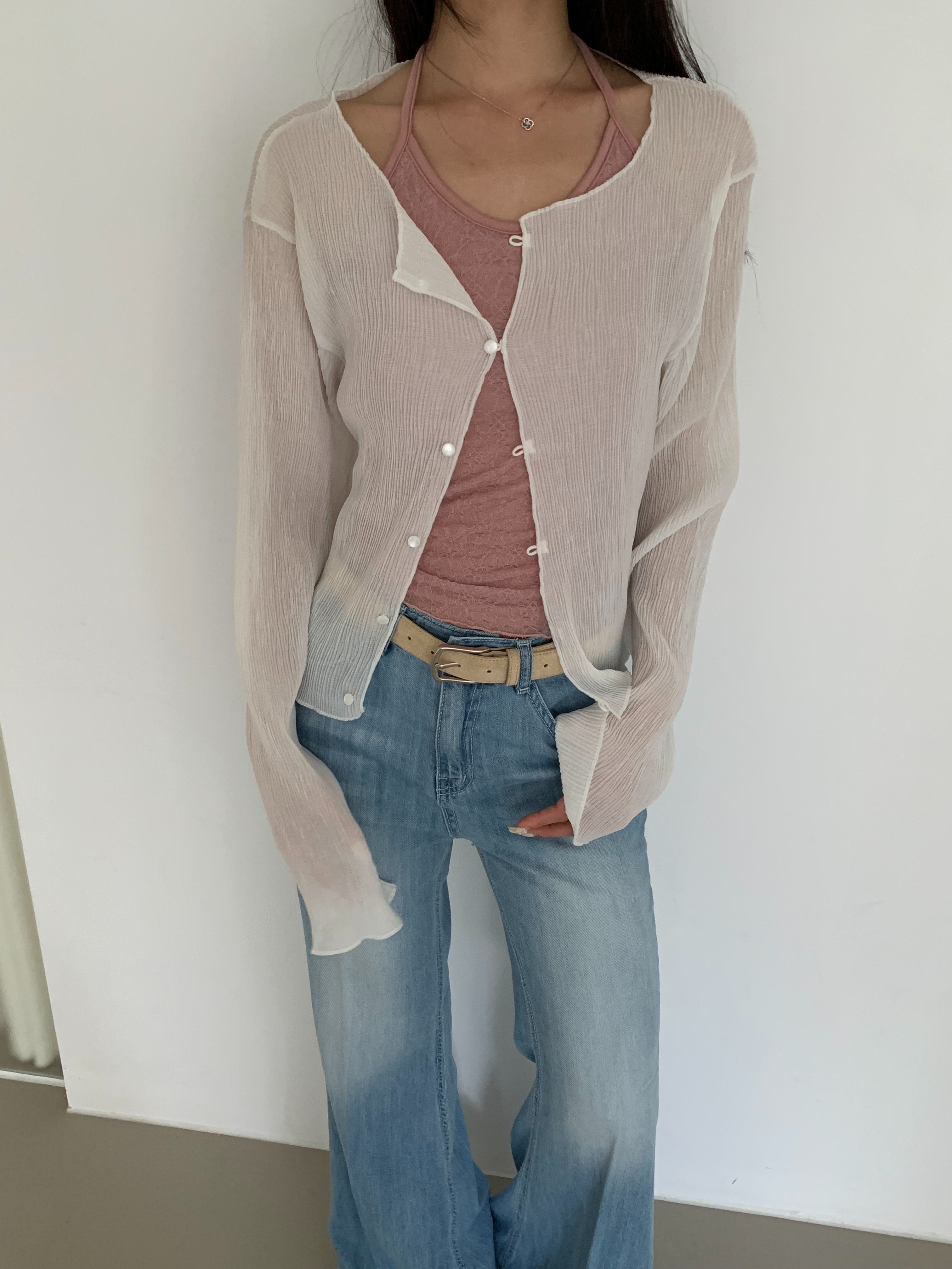 Poesie Lace Halter Top & Pleated Crop Cardigan Set