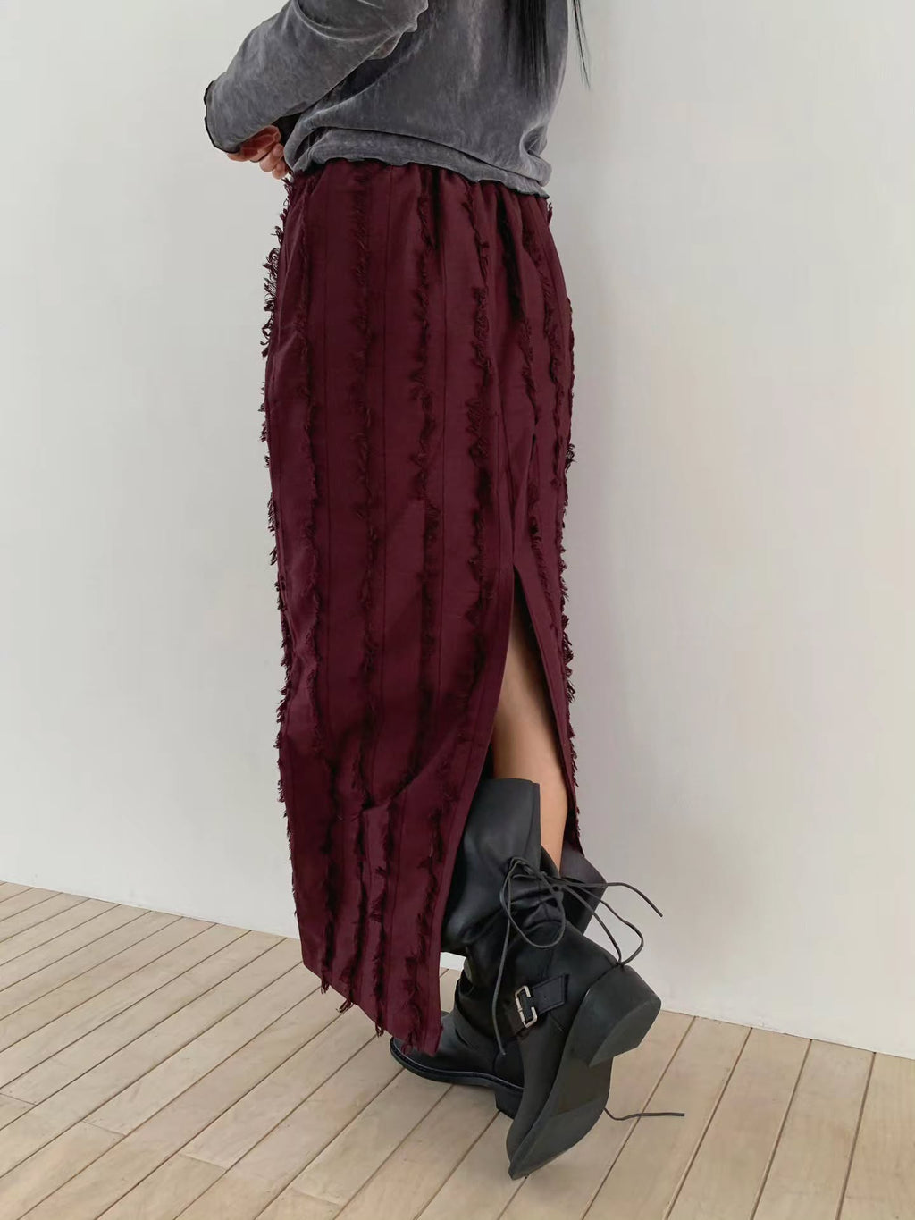 Vertical Fringe Maxi Skirt