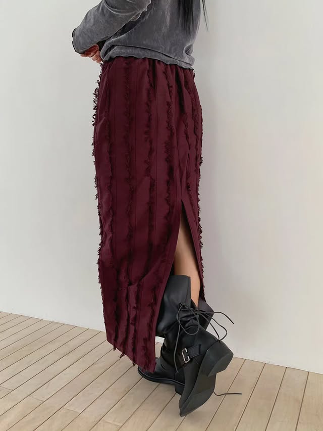 Vertical Fringe Maxi Skirt