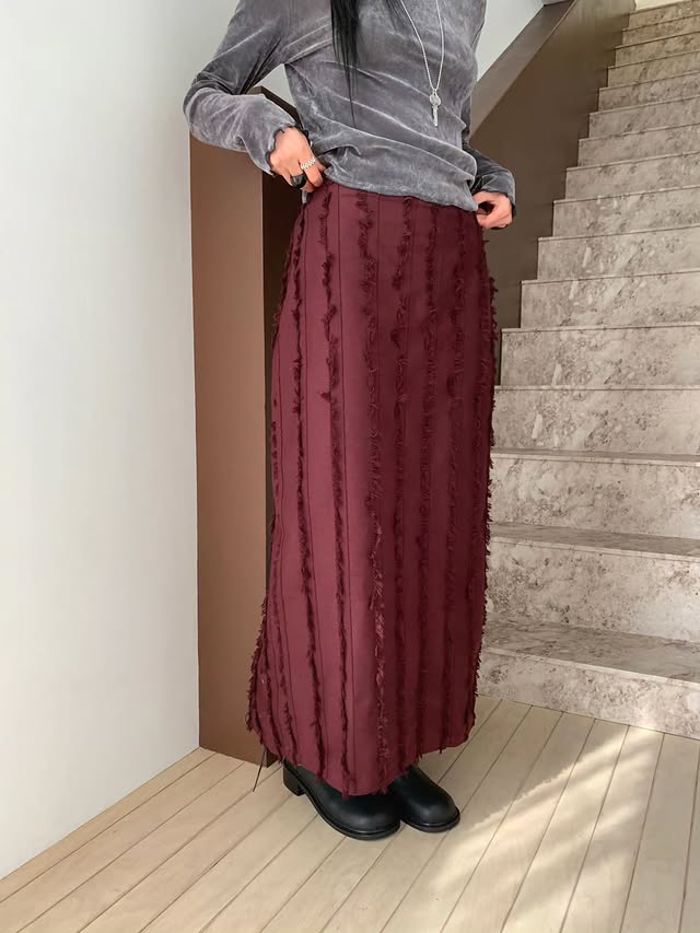 Vertical Fringe Maxi Skirt
