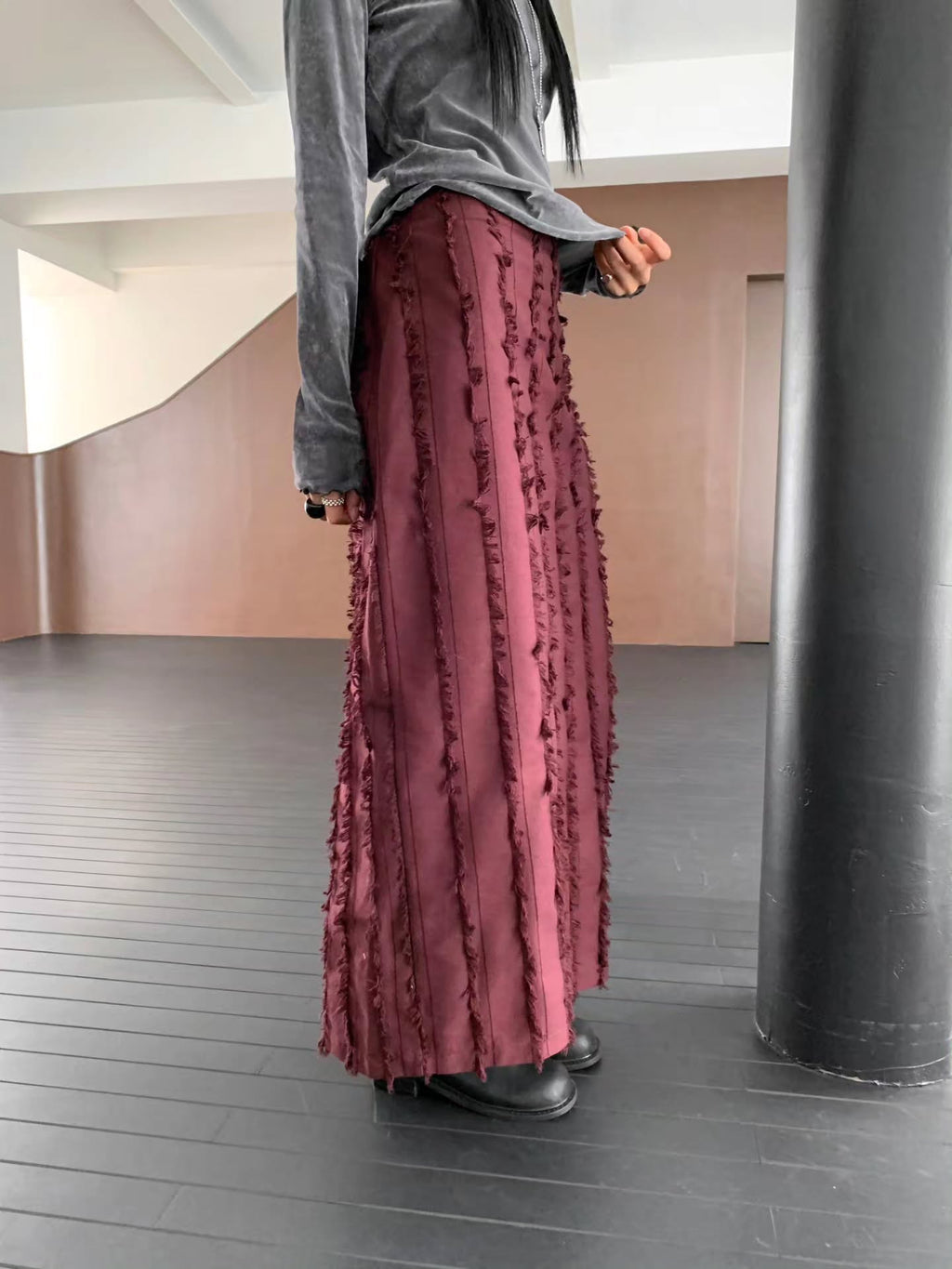 Vertical Fringe Maxi Skirt