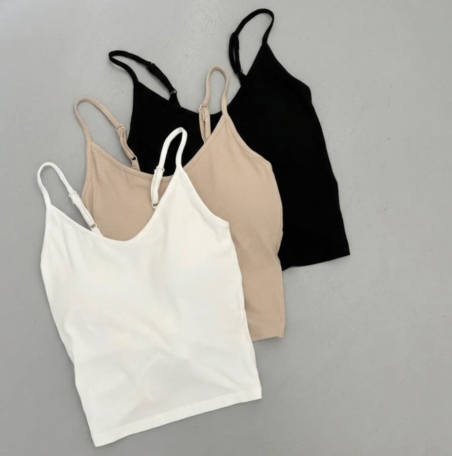 (2pack) Built-In Bra Pad Back Shirring Crop Cami Top