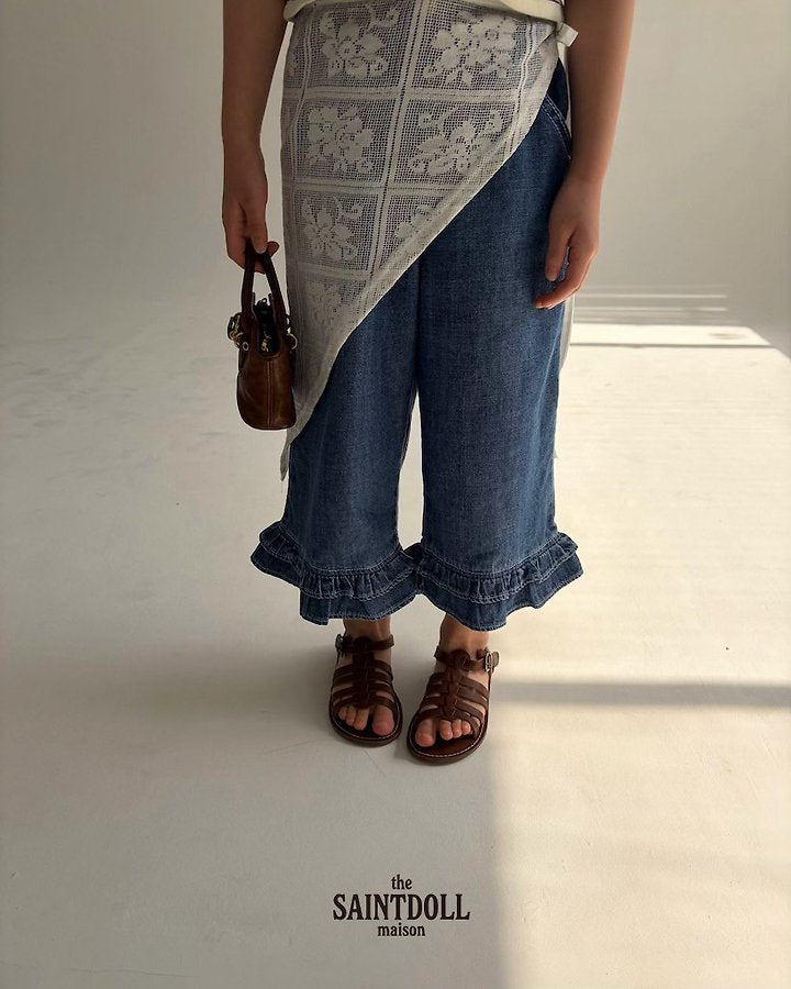 Saintdoll Petit Ruffle Hem Wide-Leg Denim Pants — Mother & Child Matching