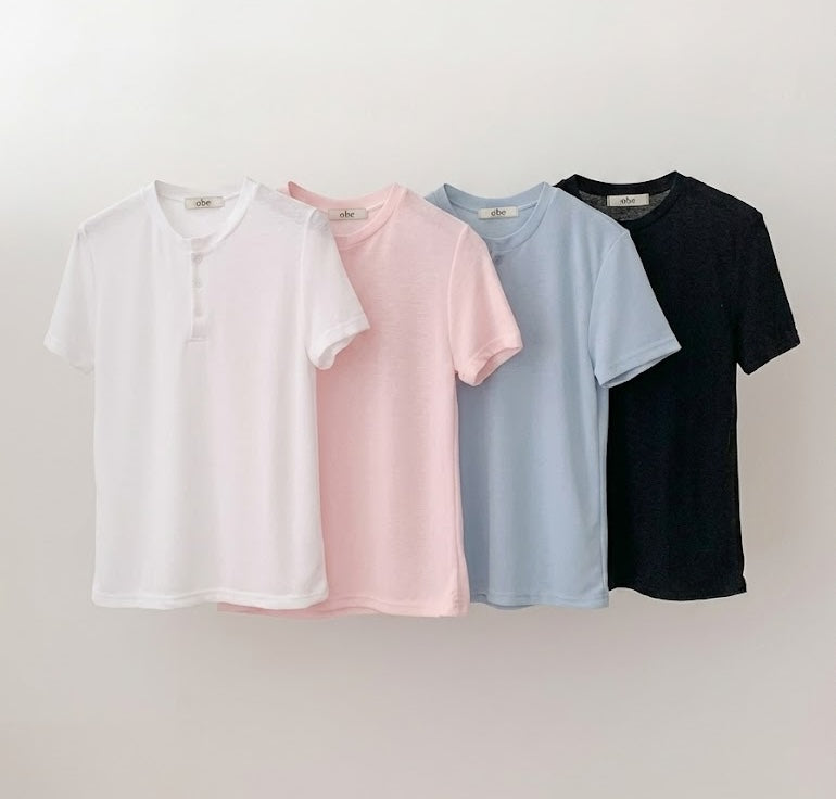 (2pack) Obe Henley Neck Button Short Sleeve Top