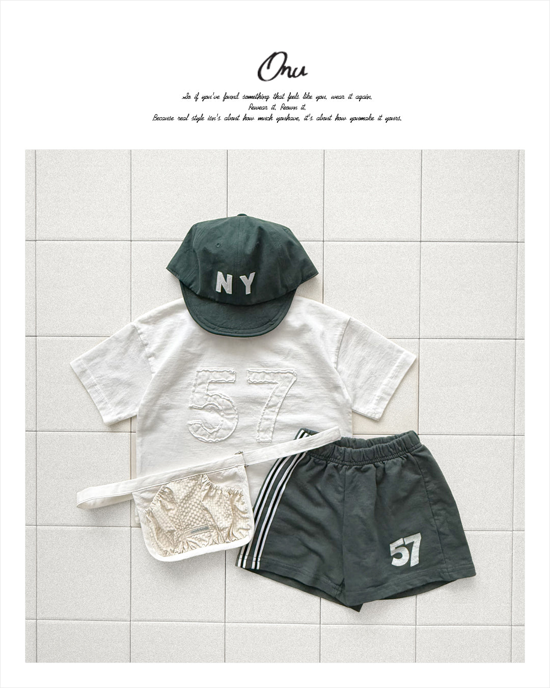 Onu '57' Appliqué Tee & Side-Stripe Shorts Set (+ Optional NY Ball Cap)