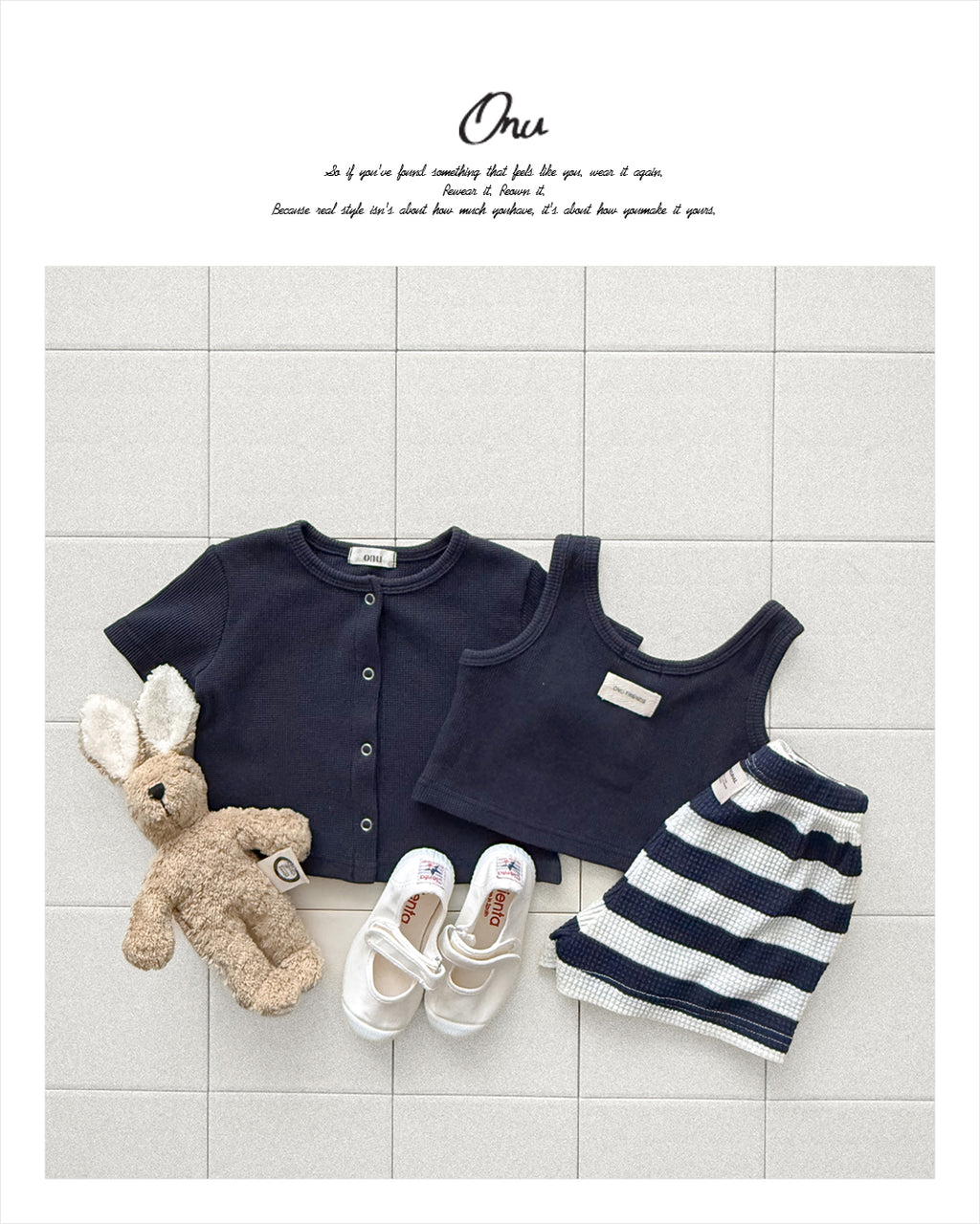 Onu Waffle Stripe Tank & Shorts Set (+ Optional Waffle Cardigan)