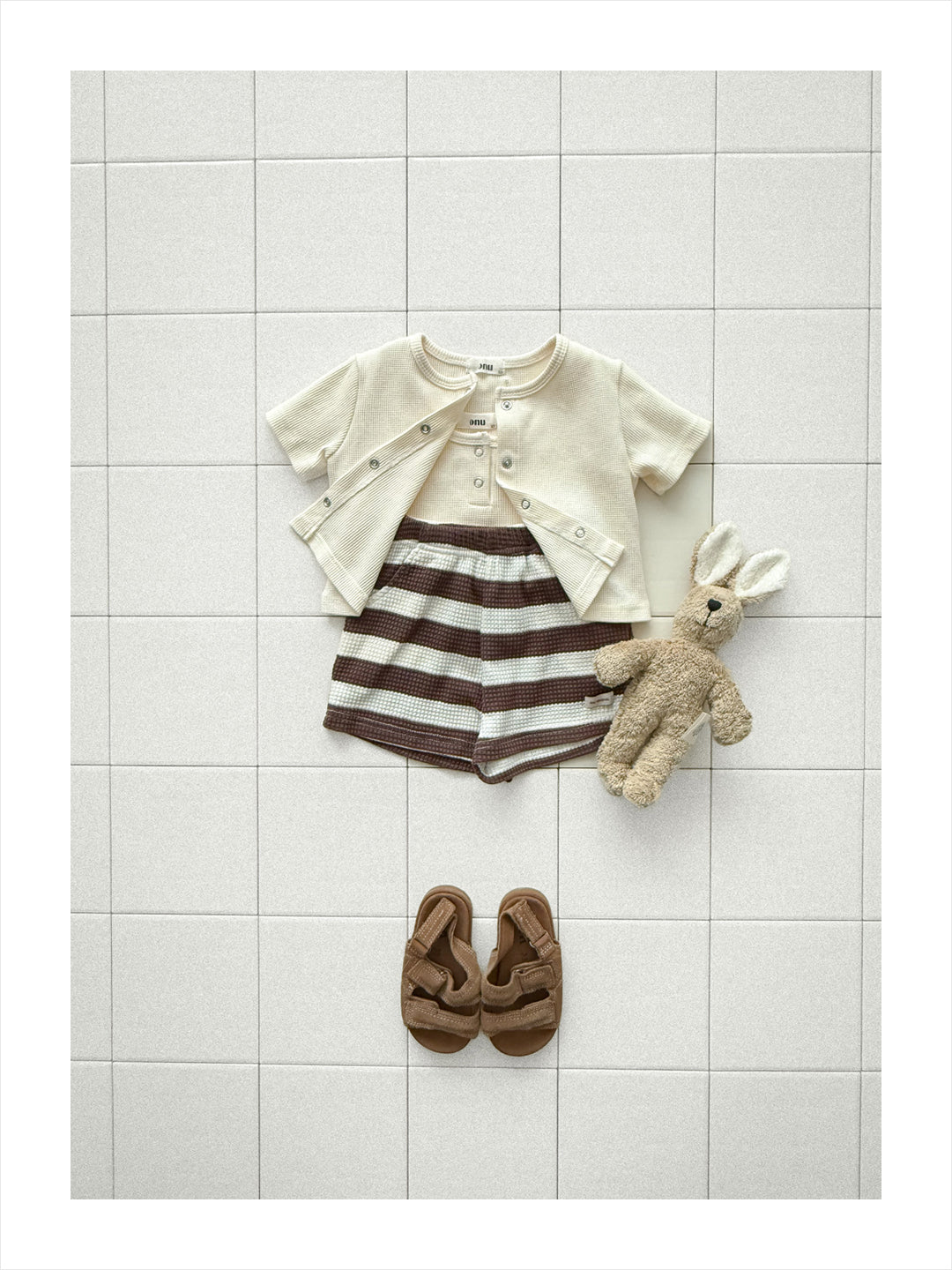 Onu Waffle Stripe Tank & Shorts Set (+ Optional Waffle Cardigan)
