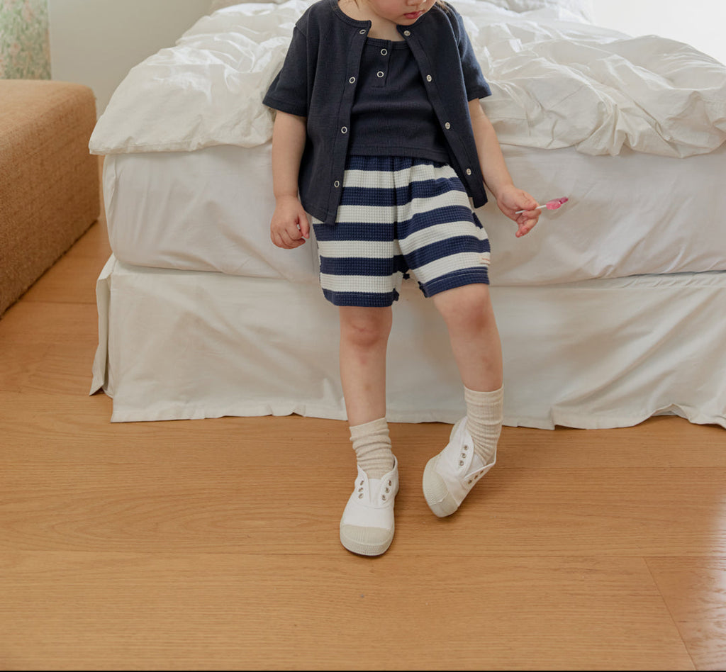 Onu Waffle Stripe Tank & Shorts Set (+ Optional Waffle Cardigan)