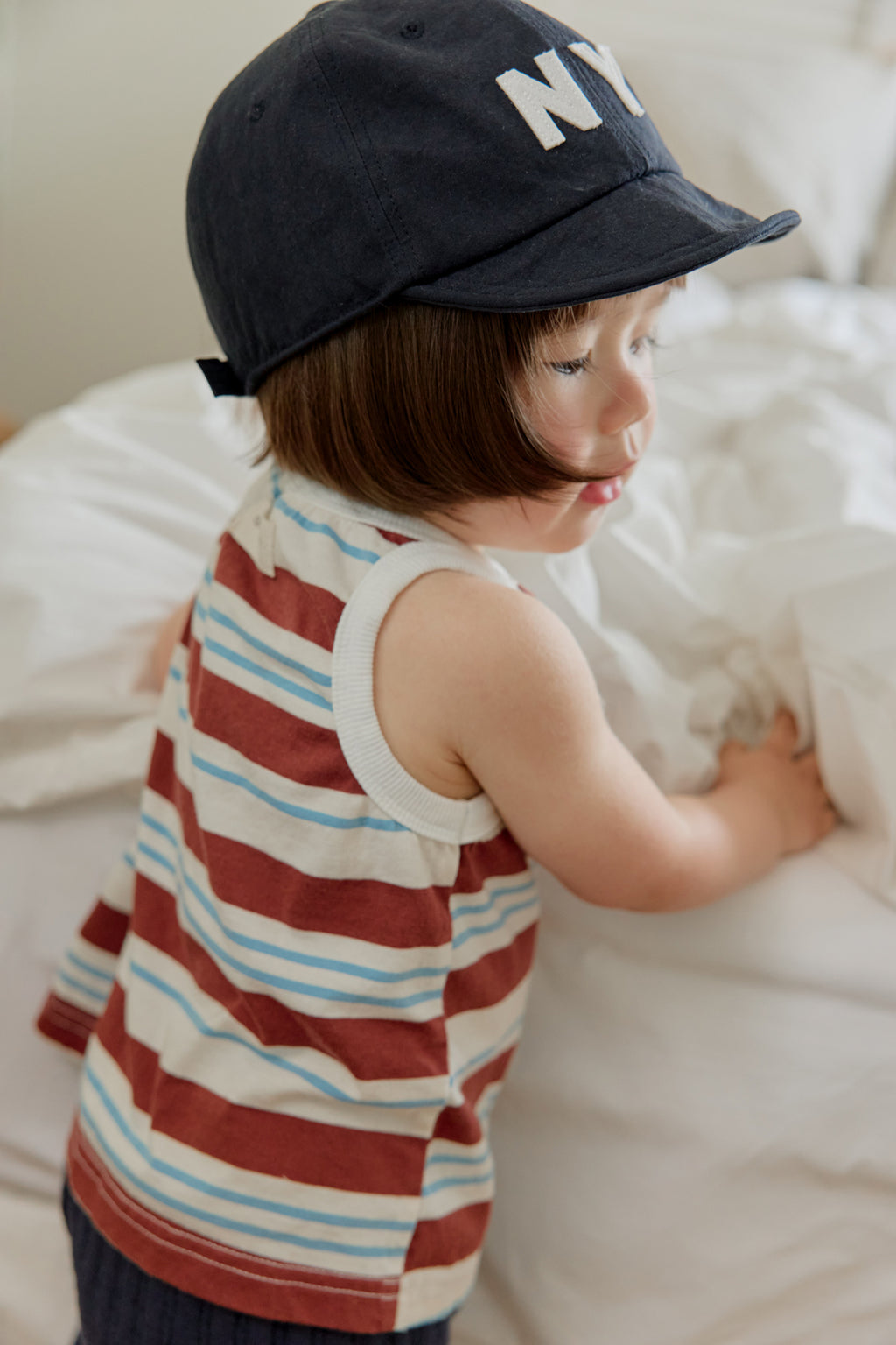 Onu Stripe Bias-Trim Tank & Jacquard Shorts Set (+ Optional NY Ball Cap)