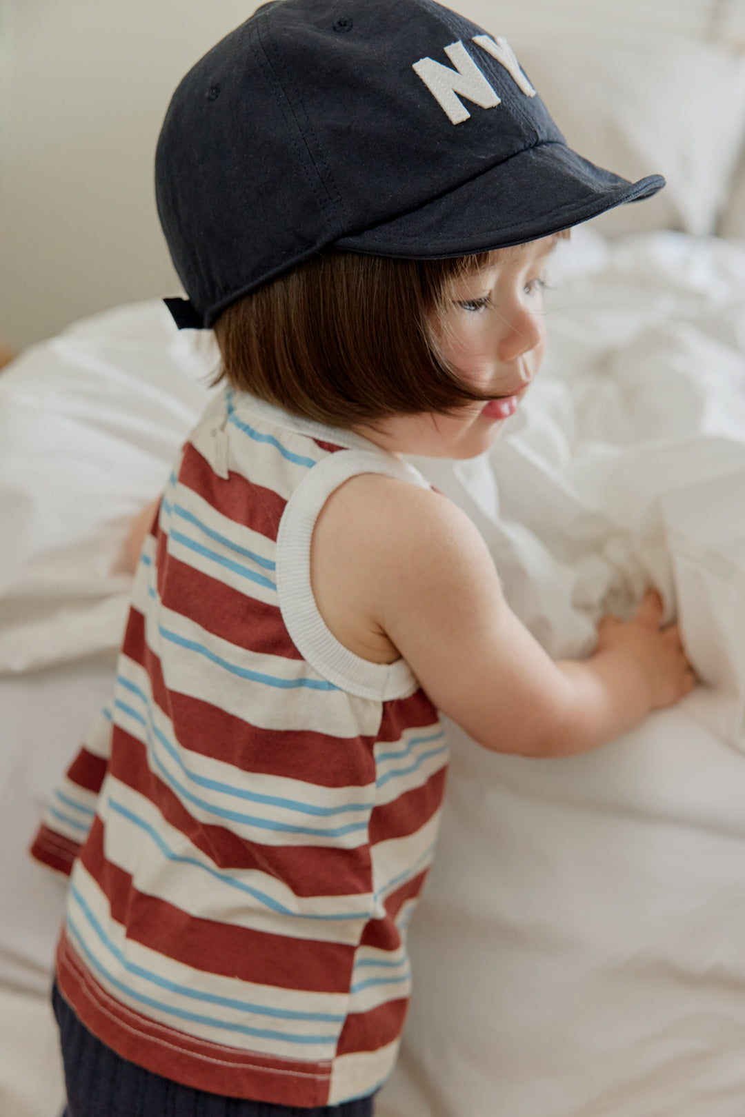 Onu Stripe Bias-Trim Tank & Jacquard Shorts Set (+ Optional NY Ball Cap)