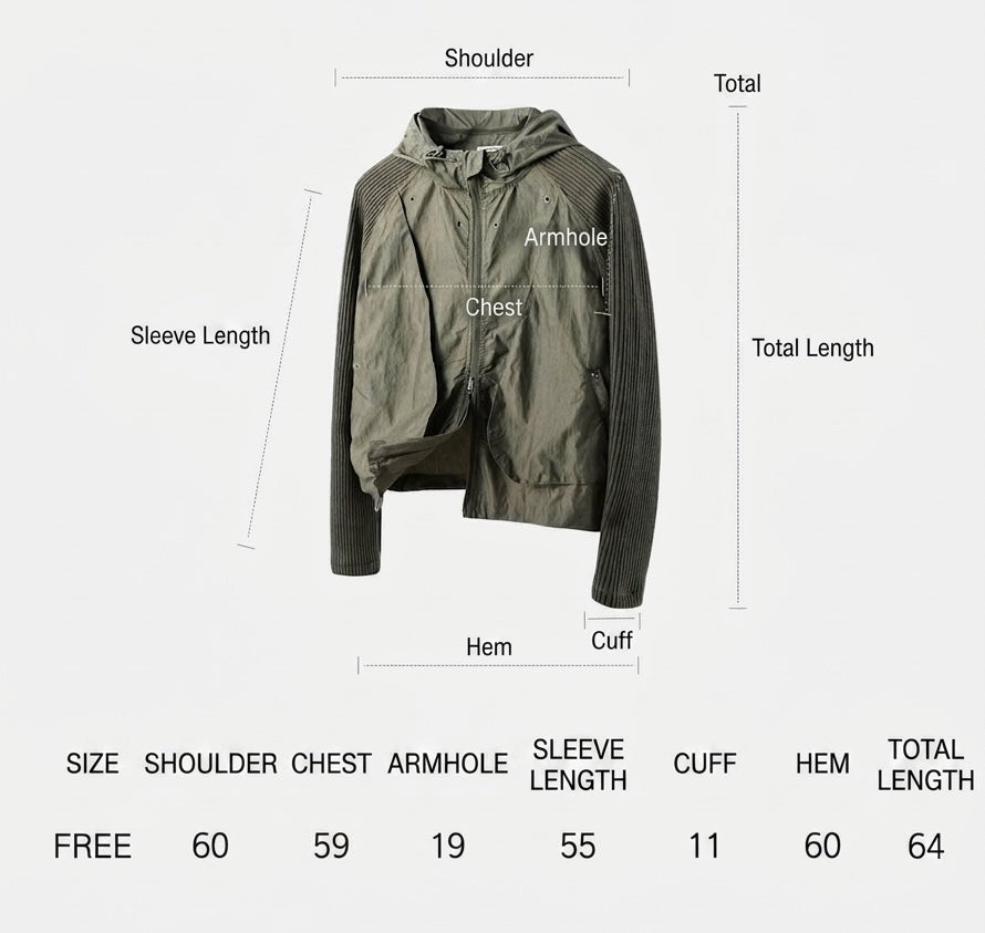 Hooded Windbreaker Jacket with Ribbed Knit Sleeves