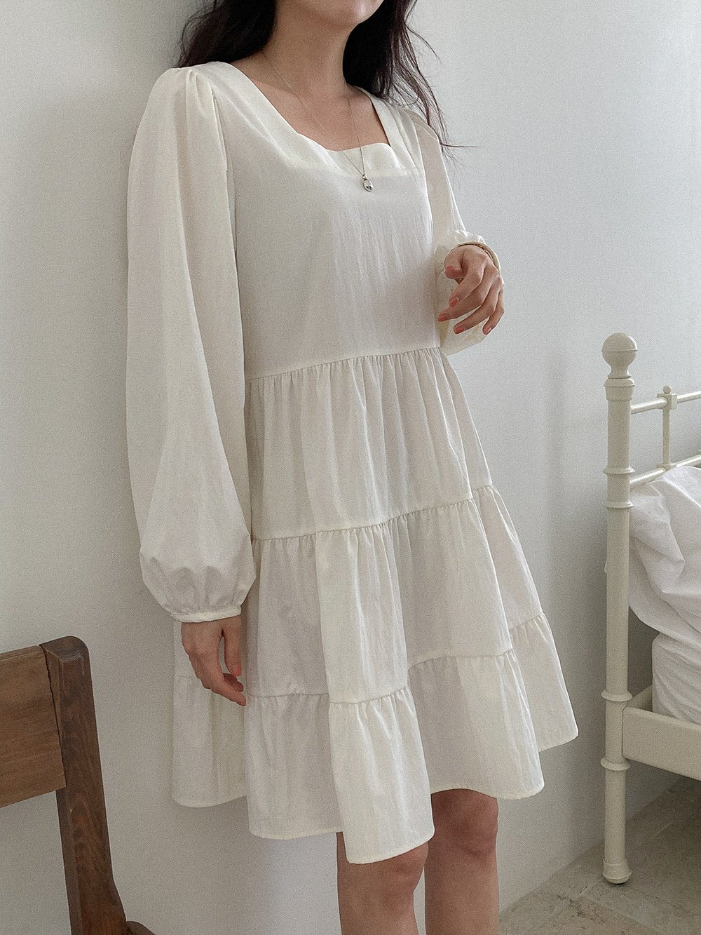 Puffärmel Schichtenkleid