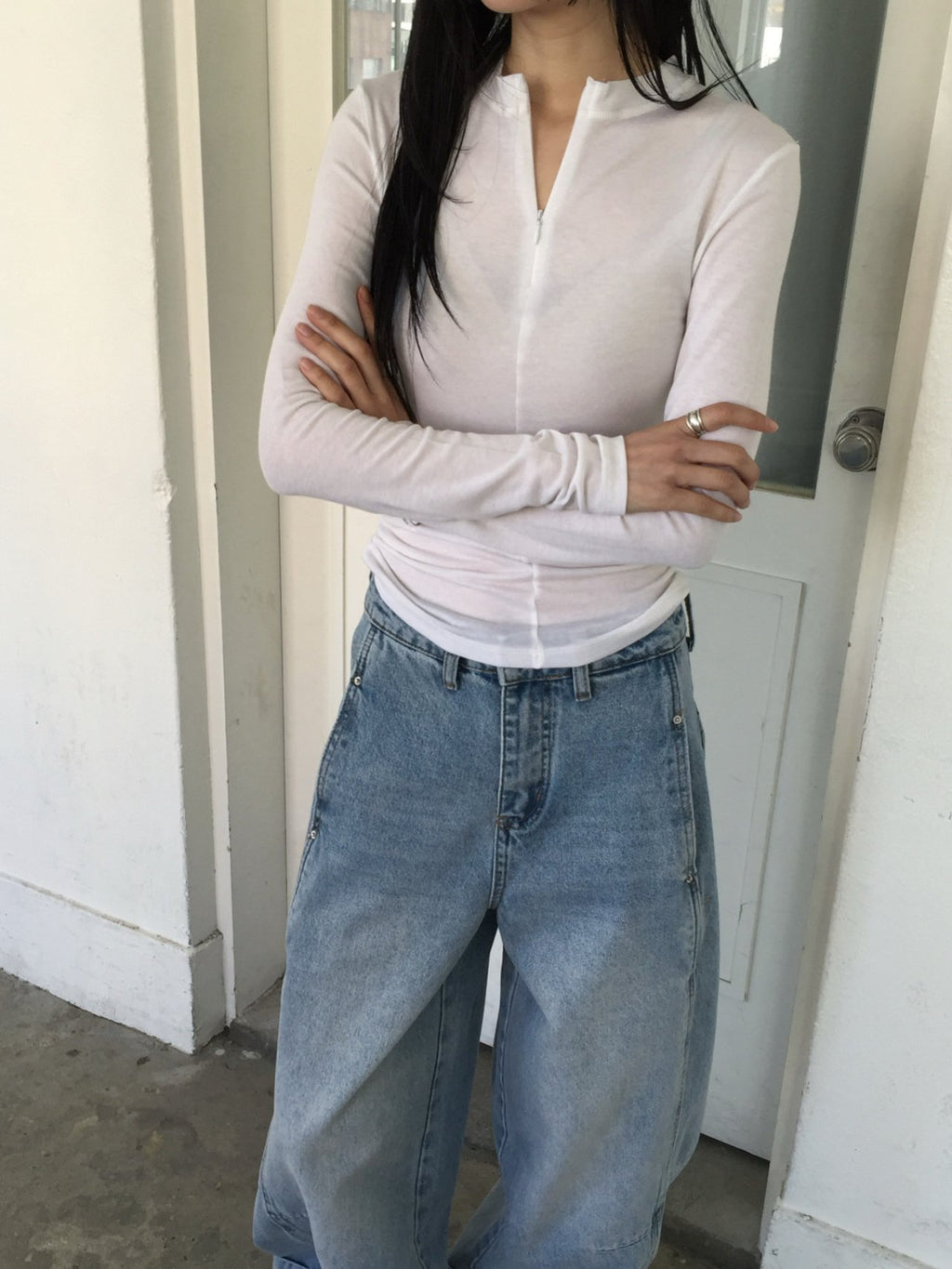 Jeans a gamba larga effetto lavato