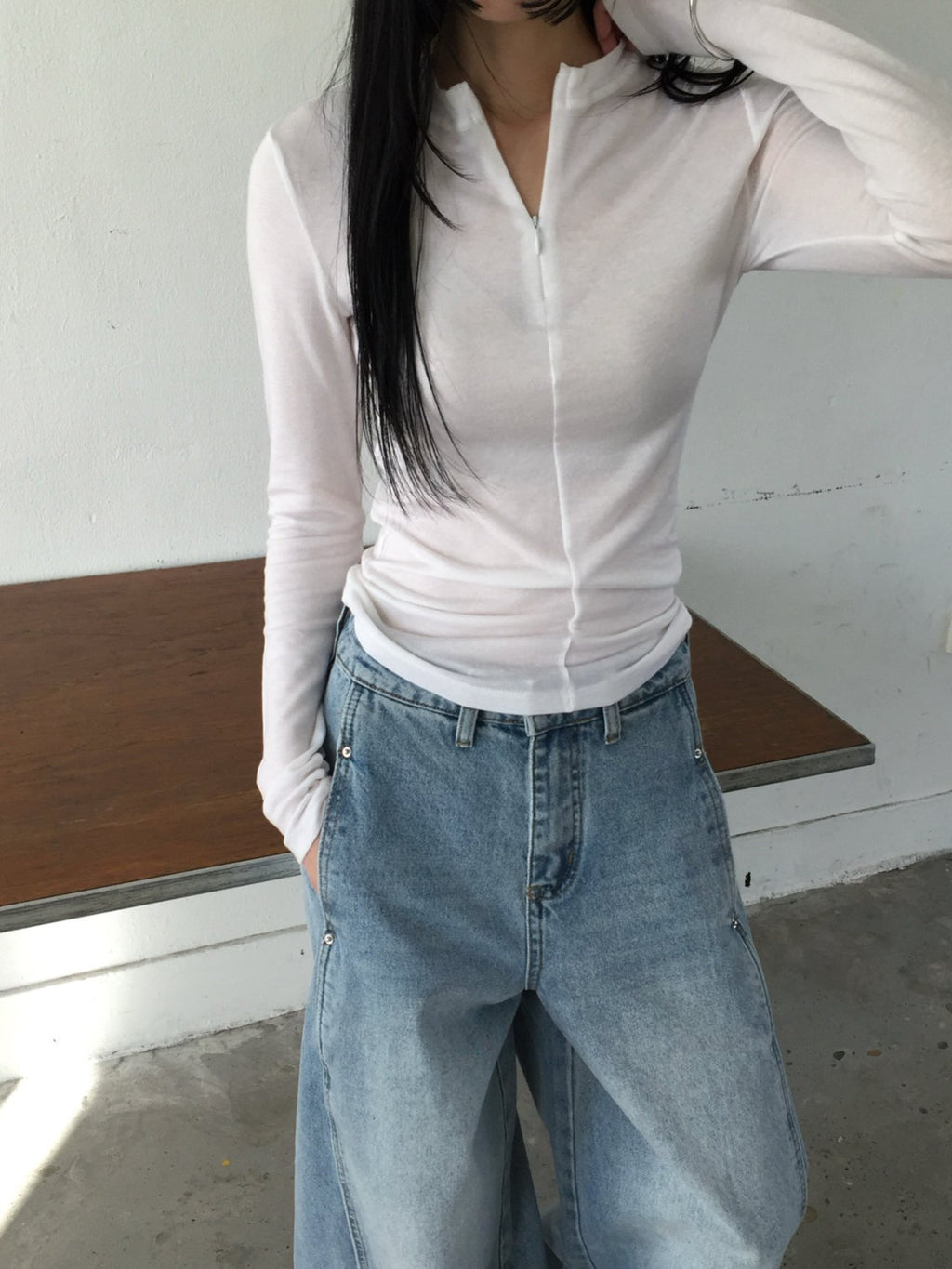 Jeans a gamba larga effetto lavato
