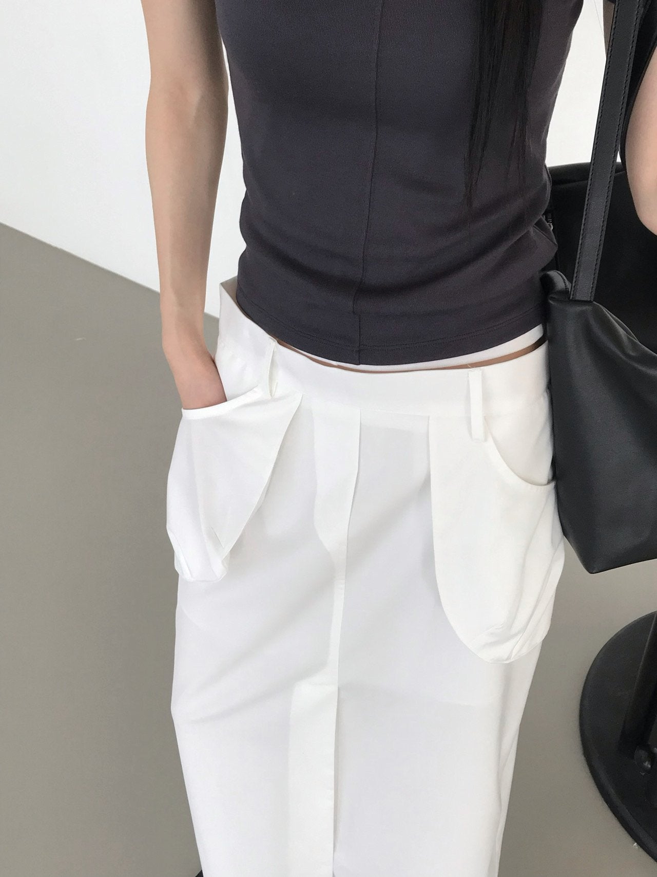 Gonna Midi con Tasche a Pieghe
