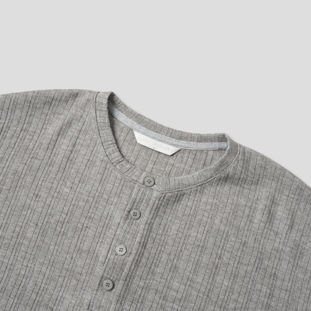 T-shirt à manches longues Henley côtelé