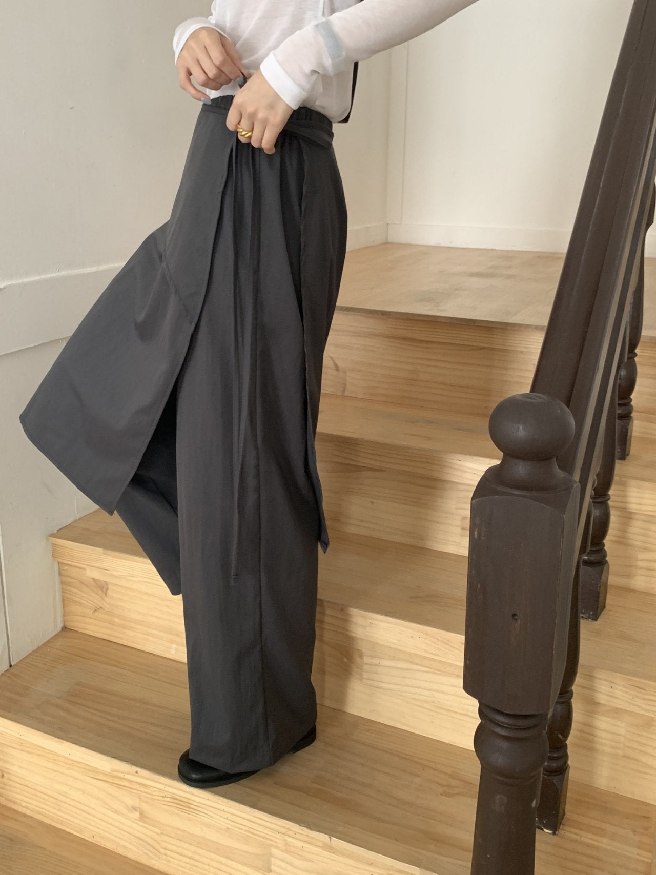 Lowell Skirt-Overlay Wide Leg Trousers — Layered Look