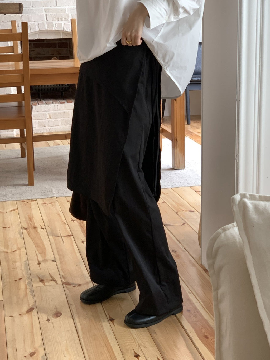 Lowell Skirt-Overlay Wide Leg Trousers — Layered Look